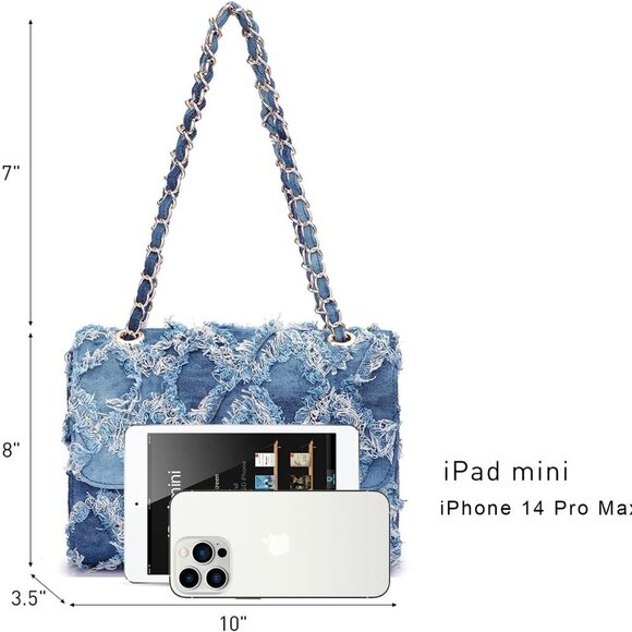 MKP Women Small Shoulder Bags Quilted Crossbody Distressed Jean Denim Purse Even - Picture 2 of 6